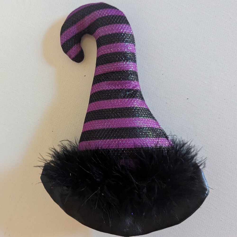 NWT Purple Striped Mini Witch Hat Floral Pick Ashland Halloween Decor Suess Goth